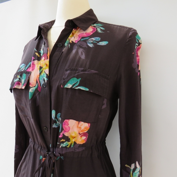 French Connection Delphine Drape Black Floral Shirt Dress - Picture 11 of 16